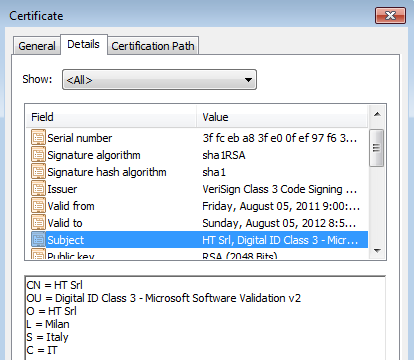 Code signing certificate